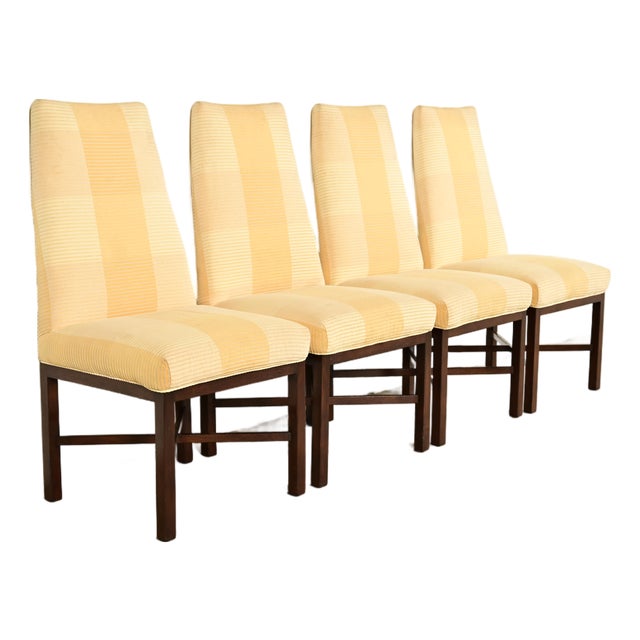 Edward Wormley for Dunbar Mid-Century Modern Walnut X-Base High Back Dining Chairs, Set of Four For Sale