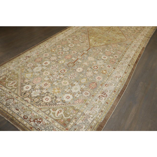 Early 20th Century Camel Soft Green Corridor Size Persian Serab Rug rug no.j4451 For Sale - Image 5 of 10