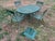 Perfect for your outdoor space! The table measures 60x38x28.5, the chairs measure 18.5x23x36 and the umbrella base...