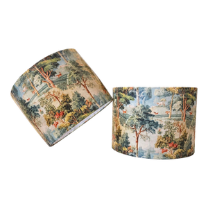 1990s Pair of English Country Scenic Toile Drum Lampshades