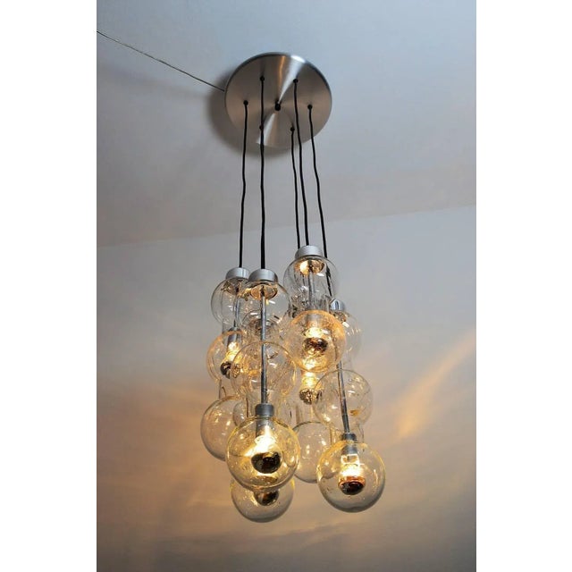 Glass and Chrome Cascade Chandelier or Pendant Lamp from Doria, 1980 For Sale - Image 6 of 11