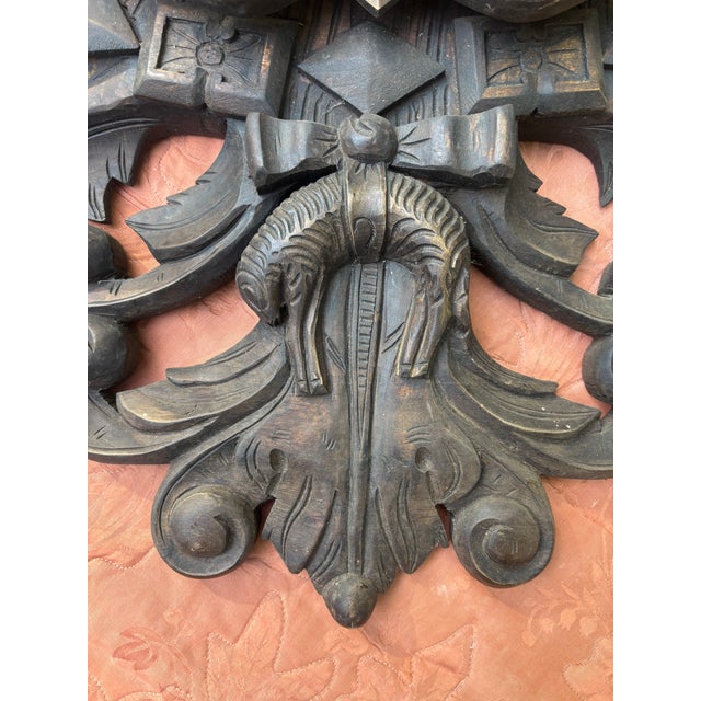 Brown Carved Spanish Toledo Hapsburg Dynasty Coat of Arms For Sale - Image 8 of 11