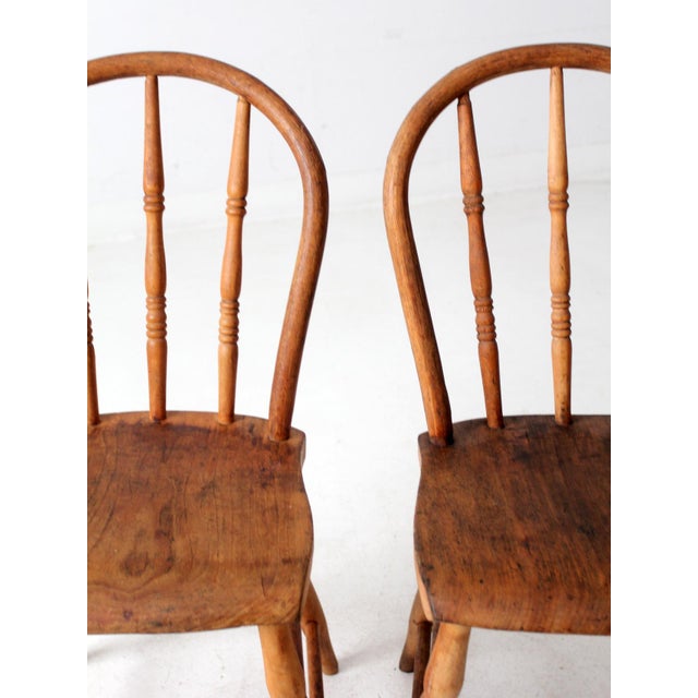 Antique Farmhouse Bow Back Dining Chairs Pair For Sale - Image 11 of 12