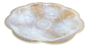 Large Moulded Opalescent Pressed Glass Fruit Dish with Flowers & Pearls Motif, France, 1930s