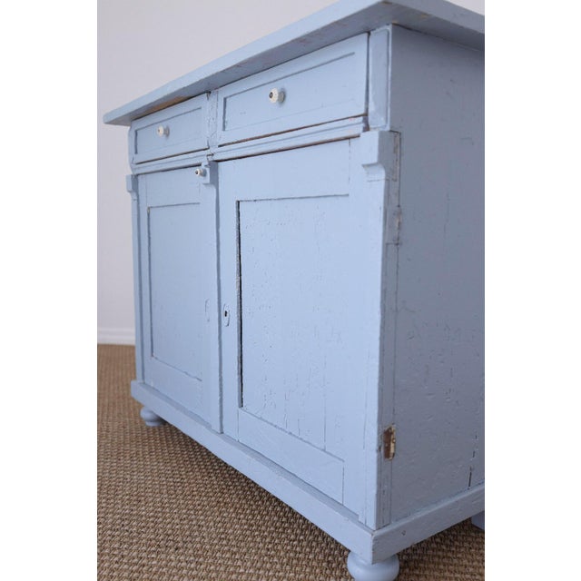 Wood Antique Blue Painted Pine Cupboard - Circa 1880 For Sale - Image 7 of 14