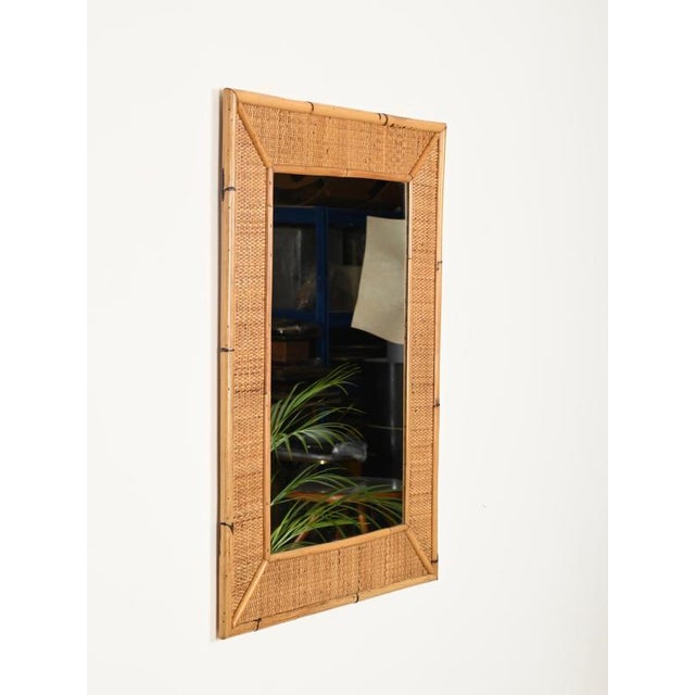 Large French Riviera Rectangular Mirror in Bamboo and Woven Rattan, Italy, 1970s For Sale - Image 10 of 11