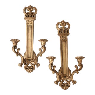 Mid-Century French Style Gilded Candle Sconces/Pair For Sale