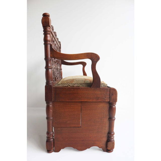 Antique French Gothic Revival Wood Hall Bench, 1880s For Sale - Image 10 of 18