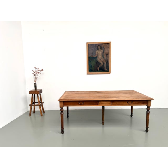Farmhouse Table with Five Beech Legs and Four Drawers, 1950s For Sale - Image 10 of 18