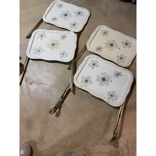 Metal Vintage Mid-Century Modern Starburst Metal Folding Tv Trays With Rolling Stand-Set of Four For Sale - Image 7 of 13