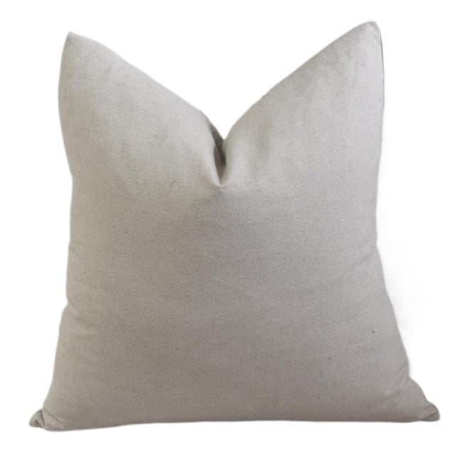 2020s French Coastal Taupe and White Stripe Linen Feather/Down Pillow For Sale - Image 5 of 6