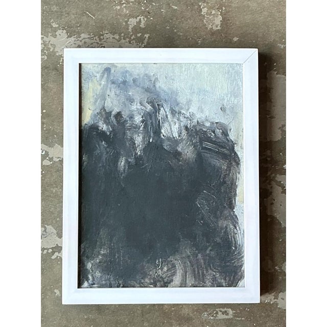Black Vintage Abstract Expressionist Black and White Painting For Sale - Image 8 of 12
