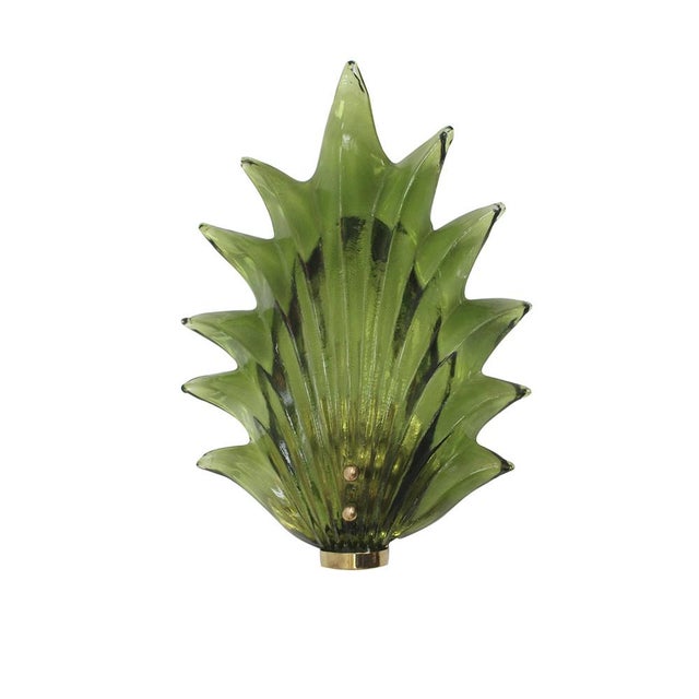 Metal Floral Murano Glass Wall Sconces in Green, 2000, Set of 2 For Sale - Image 7 of 13