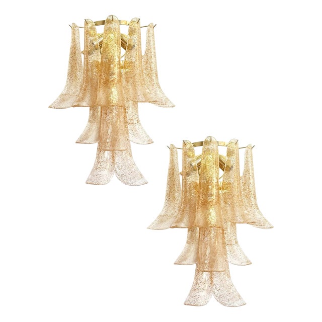 Gold and Transparent Selle Murano Glass Wall Sconces by Simoeng, Set of 2 For Sale