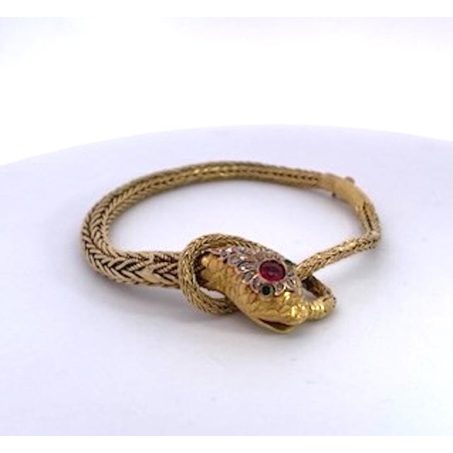 Victorian Late 19th Century 14k Yellow Gold Snake Bracelet For Sale - Image 3 of 10