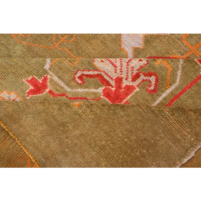 Early 20th Century Antique Turkish Oushak Rug in Green Field, Red, Orange & Rich Colorful Accent For Sale - Image 5 of 12