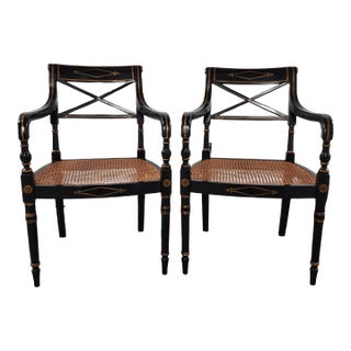 Regency Style Ebonized Cane Seat Chairs-A Pair For Sale