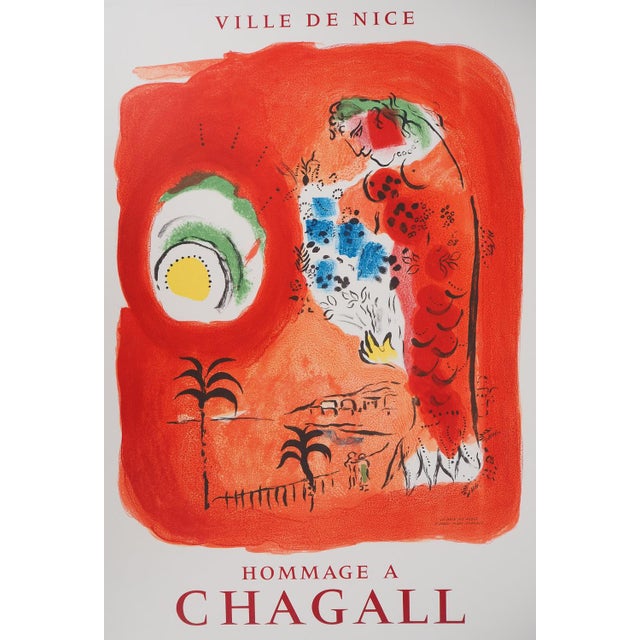 Marc chagall (1887-1985) baie des anges, the red mermaid, 1967 lithograph poster (mourlot workshop) engraved by charles...