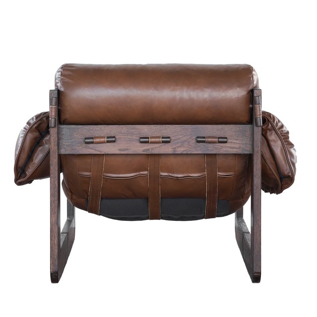 2020s Matthew Izzo Home Gretchen Recycled Oak and Leather Sling Arm Chair For Sale - Image 5 of 5