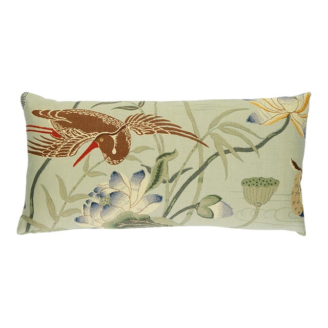 Schumacher Lotus Garden Pillow 24" x 12" in Aqua For Sale