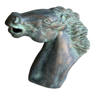 Vintage Sculpture of a Horse Head Patinated Bronze Finish For Sale