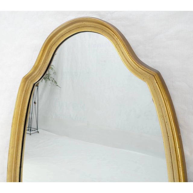 Wood Mid Century Shield Shape Large Oval Gold Gilt Leaf Wall Mirror For Sale - Image 7 of 8
