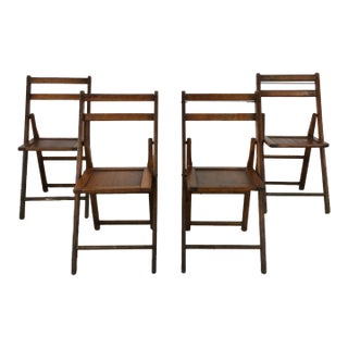 Set of 4 Antique Folding Chairs With Oak Seats and Dark Finish For Sale