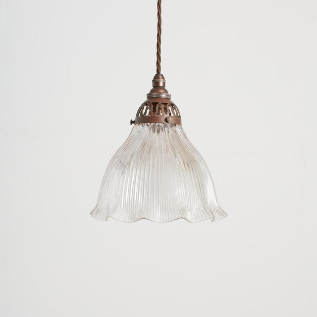 Antique Reclaimed Glass Pendant Light from Holophane, 1940s For Sale - Image 4 of 7