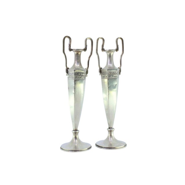 Metal Silver Jugs with Raised Friezes Handles, Set of 2 For Sale - Image 7 of 7