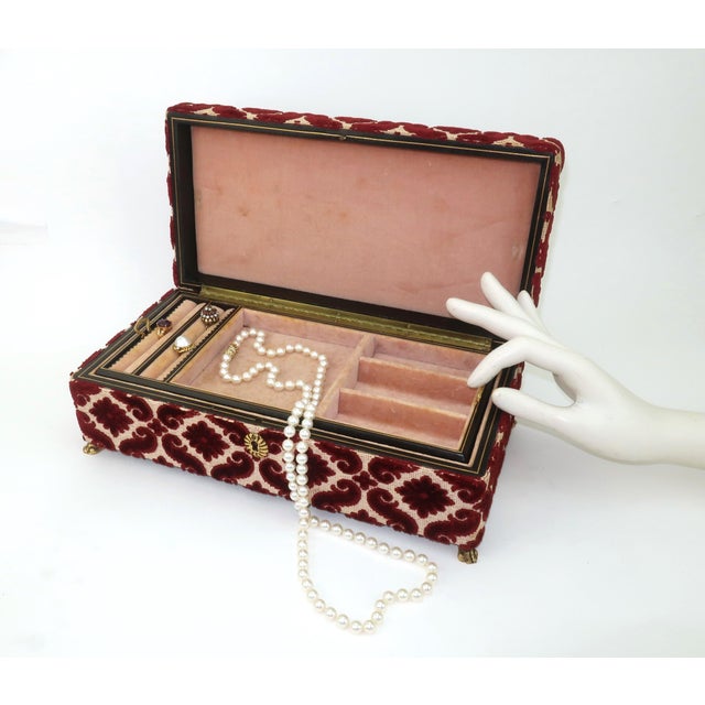 Vintage Italian Leather & Ruby Red Cut Velvet Jewelry Box For Sale - Image 15 of 15