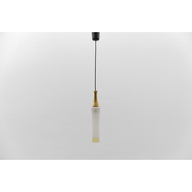 Vintage German Cylindrical Glass Hanging Lamp with Brass, 1960s For Sale - Image 12 of 12