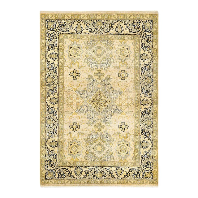 Mogul Collection Hand-Knotted Area Rug - Ivory 6' 1" x 8' 10" For Sale