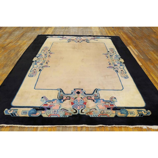 Antique Chinese Art Deco rug. Measures: 8'10" x 11'6". Rectangle 1920s Room Size Chinese - Art Deco Knotted Antique Wool...