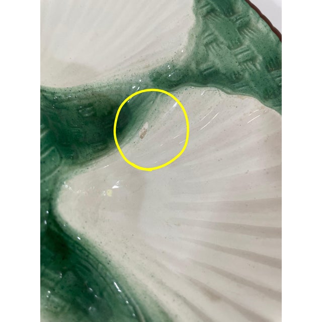 1920s Antique French Longchamp Majolica Green and White Oyster Plate For Sale - Image 11 of 14