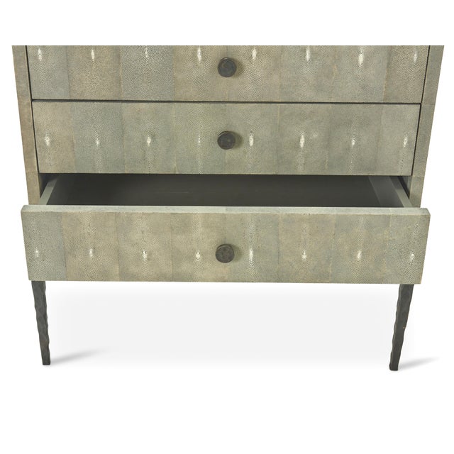 Dark Gray Ironies “Breton” Wide Faux Shagreen Three-Drawer Bedside Table / Commode For Sale - Image 8 of 11