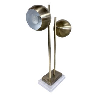 Mid-Century Brass Table Lamp with Dual Orb Marble Base, 1960s For Sale