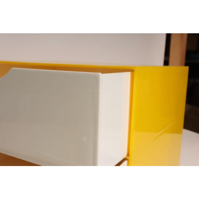 Vintage Yellow Acrylic Storage Cube With Three White Drawers After Joe Colombo For Sale - Image 10 of 18