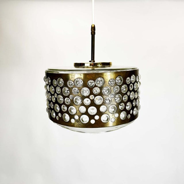Mid-Century Modern Large Pendant Lamp with Brass and Glass by Rupert Nikoll, 1950s For Sale - Image 3 of 8