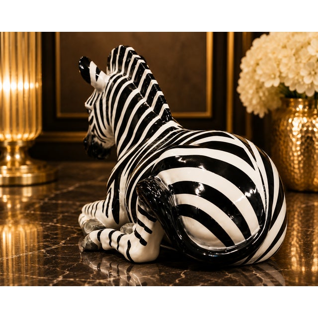 Mid-Century Modern Vintage Tilso Japan Ceramic Reclining Zebra Sculpture | Mid-Century Modern Hollywood Regency Decor For Sale - Image 3 of 7