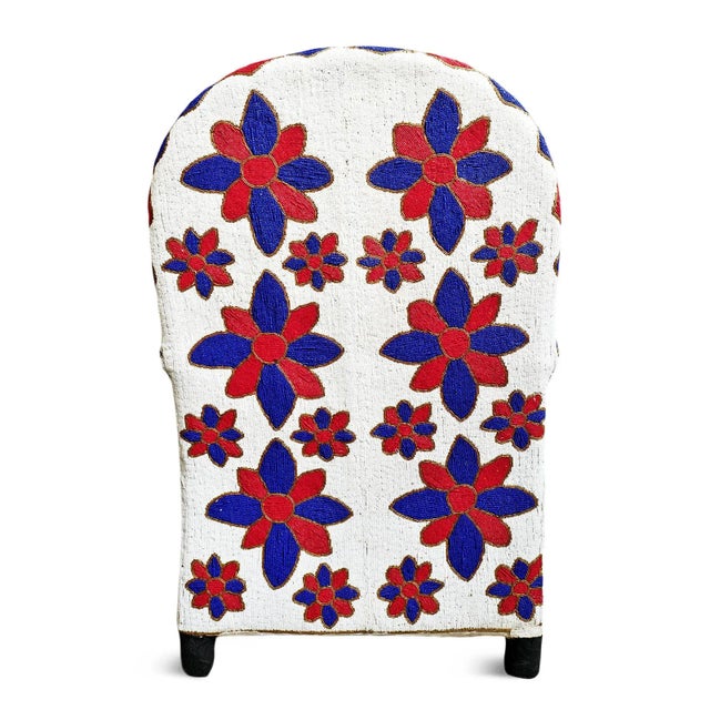 Blue, Red, & White Vintage Yoruba Beaded Chair For Sale - Image 4 of 8