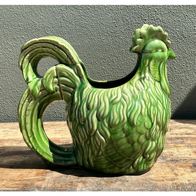 Vintage Glazed Ceramic Rooster Cache Pot For Sale - Image 4 of 12