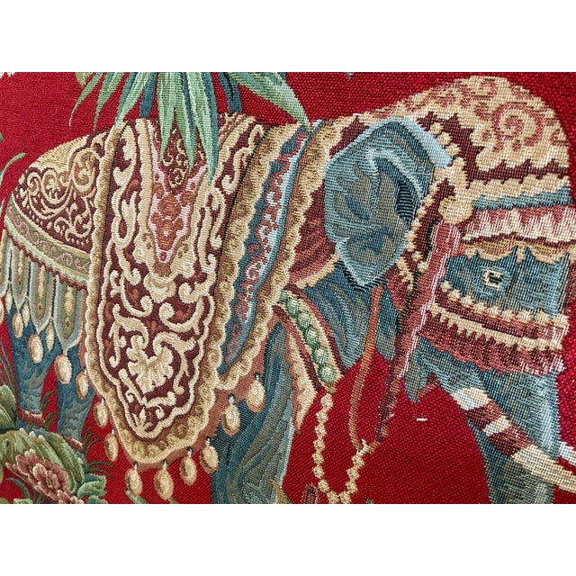 East Indian Chintz Tapestry Loveseat - Red Ground Elephants For Sale - Image 4 of 5