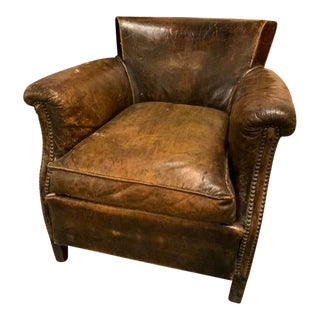 1920s Vintage English Leather Club Chair For Sale
