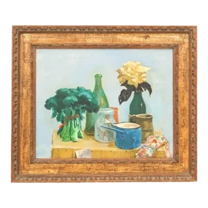 1940s Impressionist Style Whimsical Still Life Oil Painting on Canvas by L. Crowell, Framed