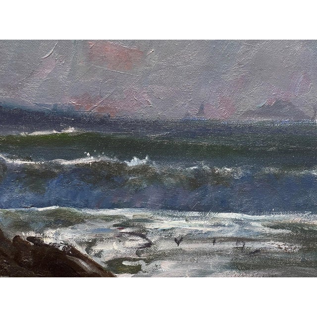 Contemporary On the Beach at Night Alone... by Devin Michael Roberts | Oil on panel Night seascape with waves and clouds. For Sale - Image 3 of 5