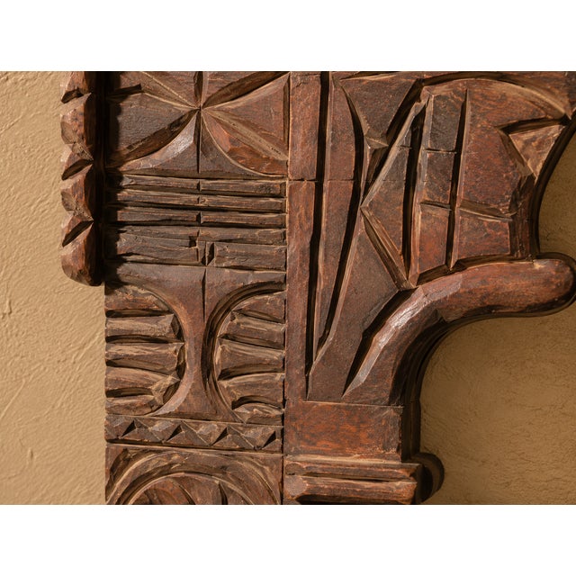Late 20th Century Vintage Moroccan Hand-Carved Wood Architectural Mirror For Sale - Image 5 of 13