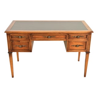 Sligh Furniture French Regency Louis XVI Carved Walnut Leather Top Writing Desk, Circa 1960s For Sale