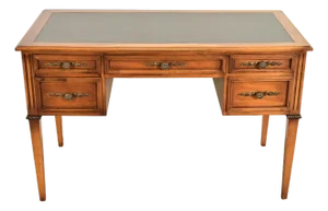 Sligh Furniture French Regency Louis XVI Carved Walnut Leather Top Writing Desk, Circa 1960s