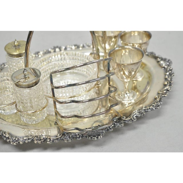Antique Victorian Silver Plated Footed Cut Glass Breakfast Set Toast Rack W Tray For Sale - Image 11 of 18