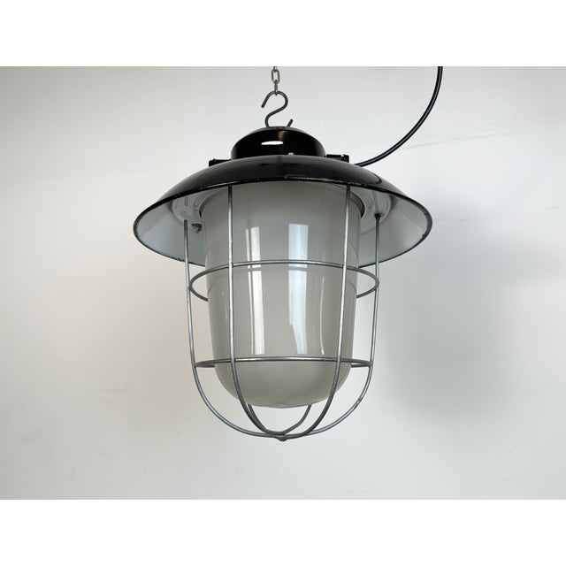 Metal Industrial Black Enamel Factory Hanging Lamp from Elektrosvit, 1960s For Sale - Image 7 of 15